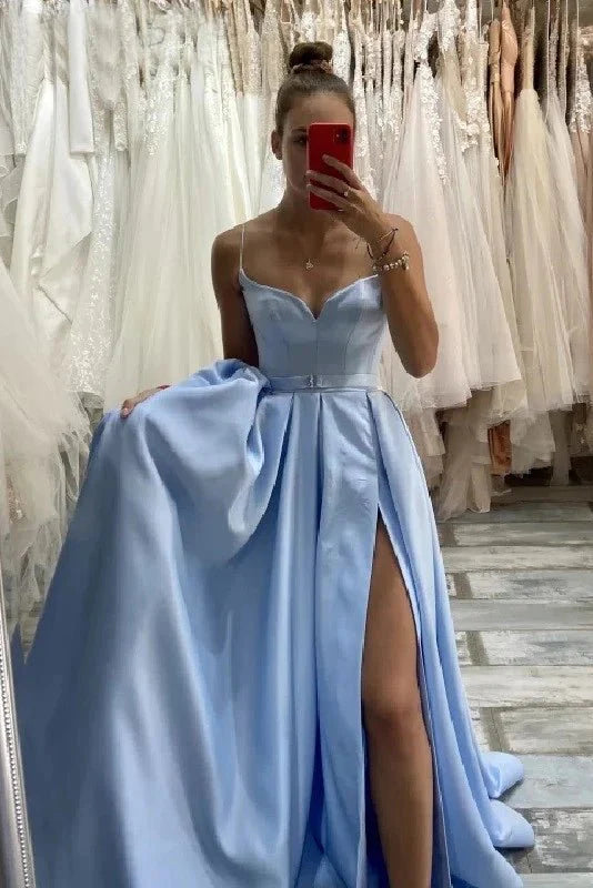 Charming Prom Dress A-Line Prom Dress Satin Prom Dress V-Neck Prom Dress