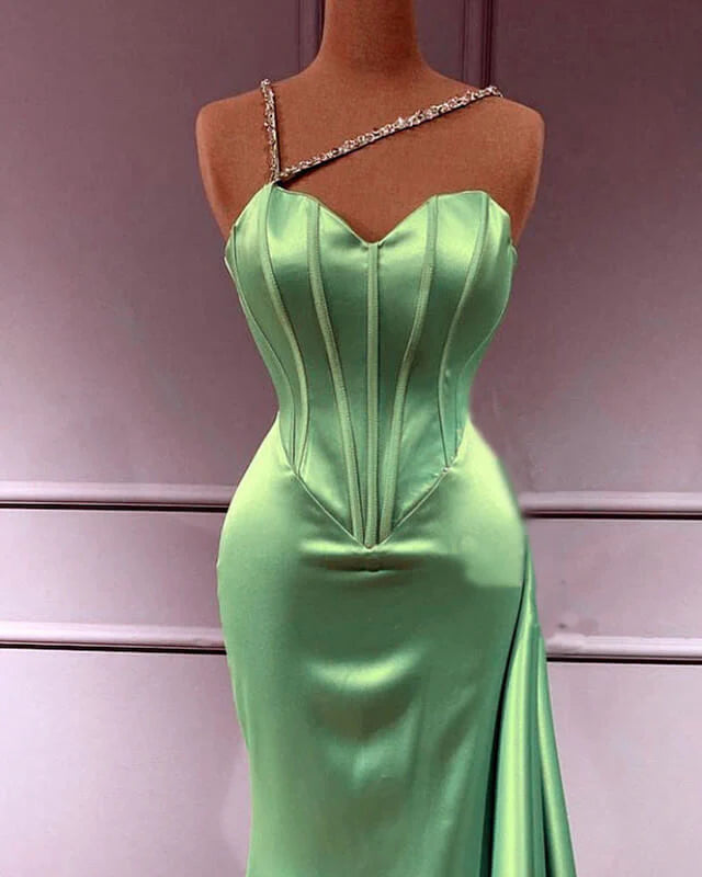 Mermaid Sage Corset Slit Evening Dress
