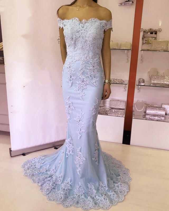 Off-the-shoulder Lace Overlay Evening Dress