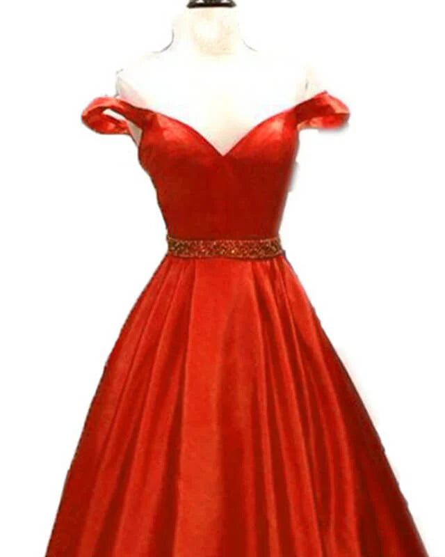 Ball Gown Orange Satin Evening Dresses Off Shoulder