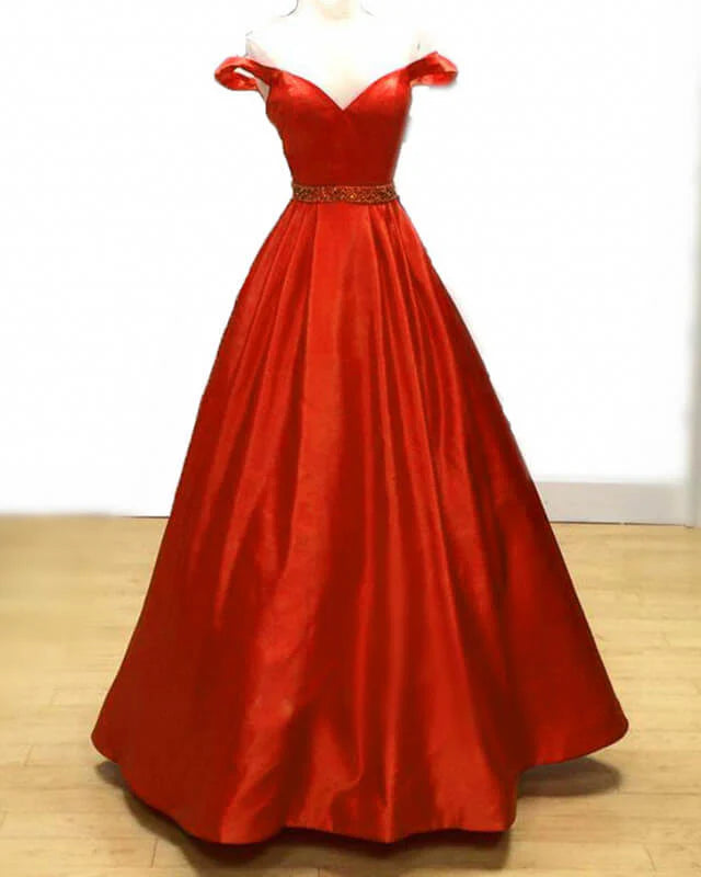 Ball Gown Orange Satin Evening Dresses Off Shoulder