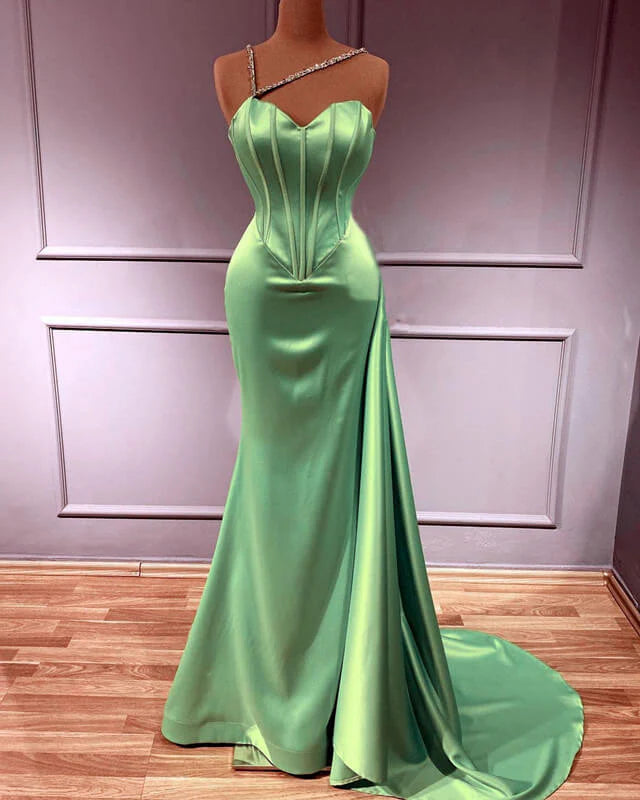 Mermaid Sage Corset Slit Evening Dress