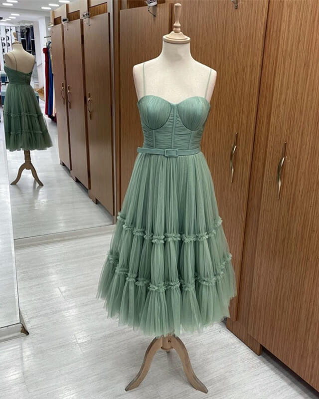 Tiered Tulle Tea Length Homecoming Dress