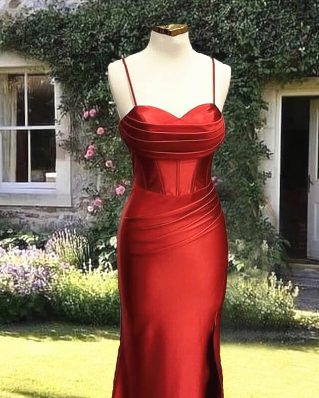 Mermaid Rust Orange Satin Evening Dress