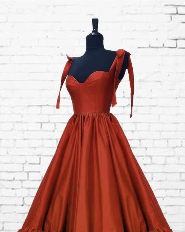 Orange Satin Ruffles Hem Evening Dress With Bow