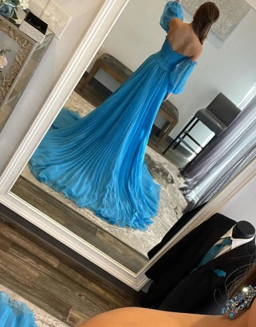 A-Line Court Train Prom Dress With Detachable Sleeves