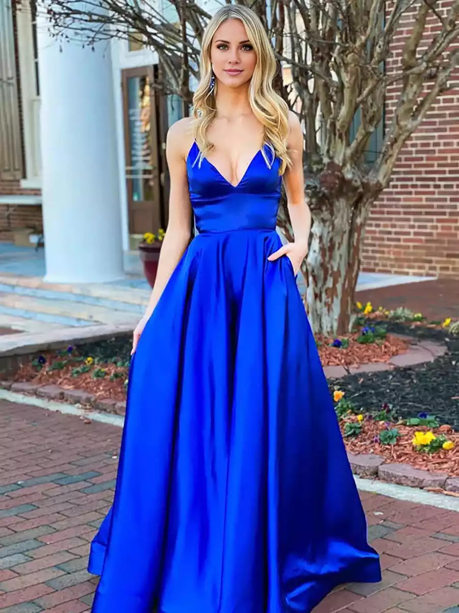 Prom Dresses with eye-catching A-line and V-neck strap and sleeveless back