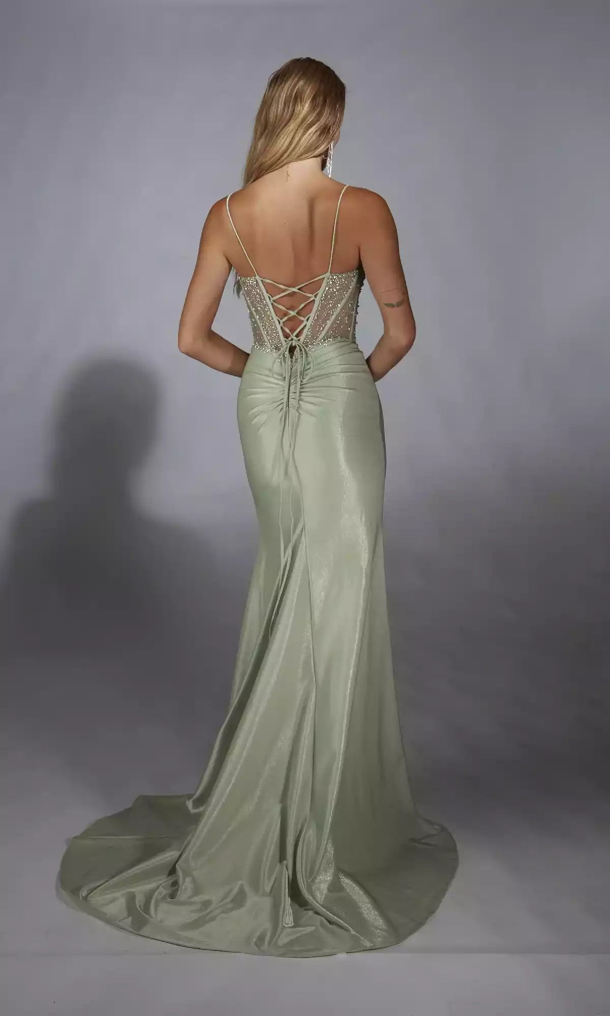 Prom Dresses with eye-catching long shiny beaded chiffon tight corset and lace up back