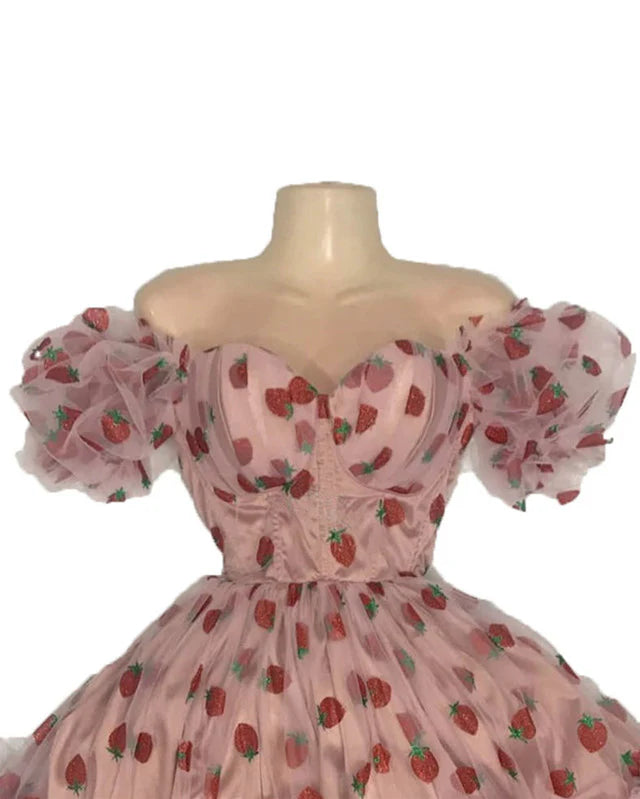 Strawberry Puffy Sleeve Corset Dress