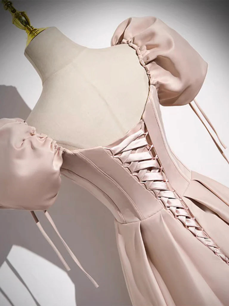 Simple Champagne Pink Satin Long Prom Dress