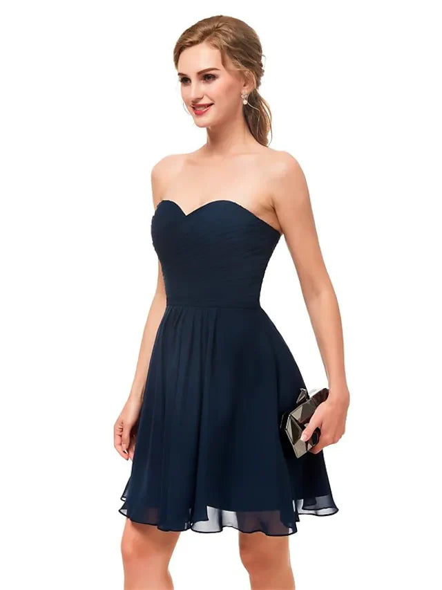DingjiA-Line Minimalist Sexy Engagement Cocktail Party Dress Strapless Sleeveless Knee Length Stretch Fabric with Sleek