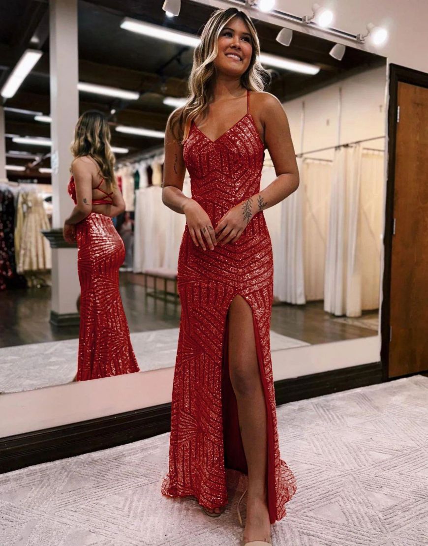 Sequin Long Glitter Prom Party Dress With Split