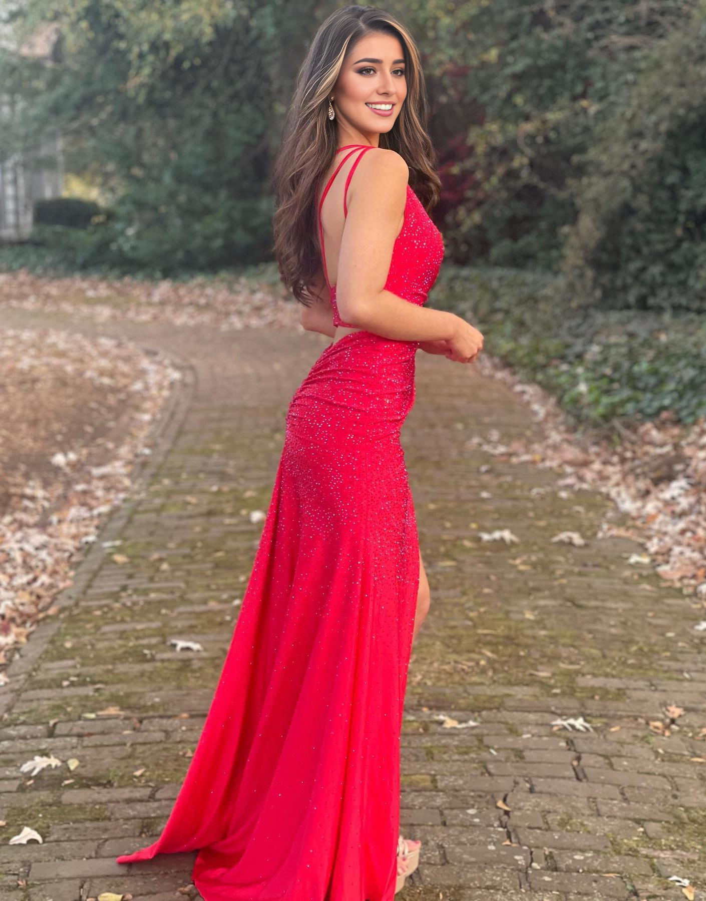 One Shoulder Glitter Prom Dress With Split