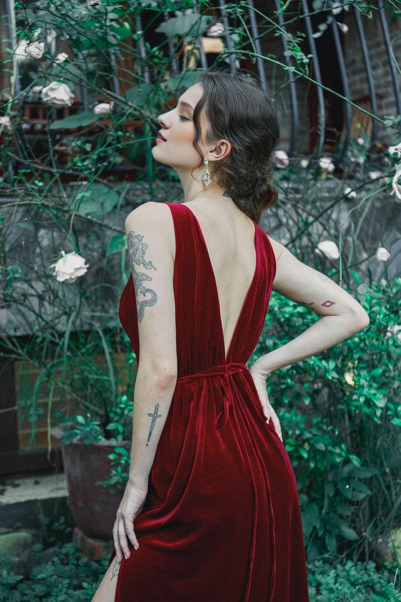 Red Velvet Dress Sleeveles Velvet Dress High Split Dress Velvet Prom Dress Long Dress Velvet