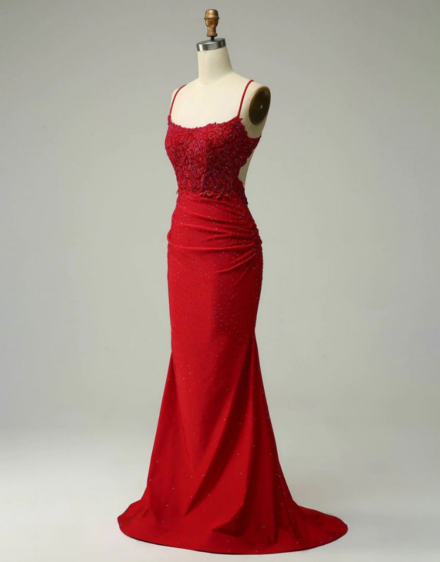 Elastic Satin Spaghetti Straps Prom Dress