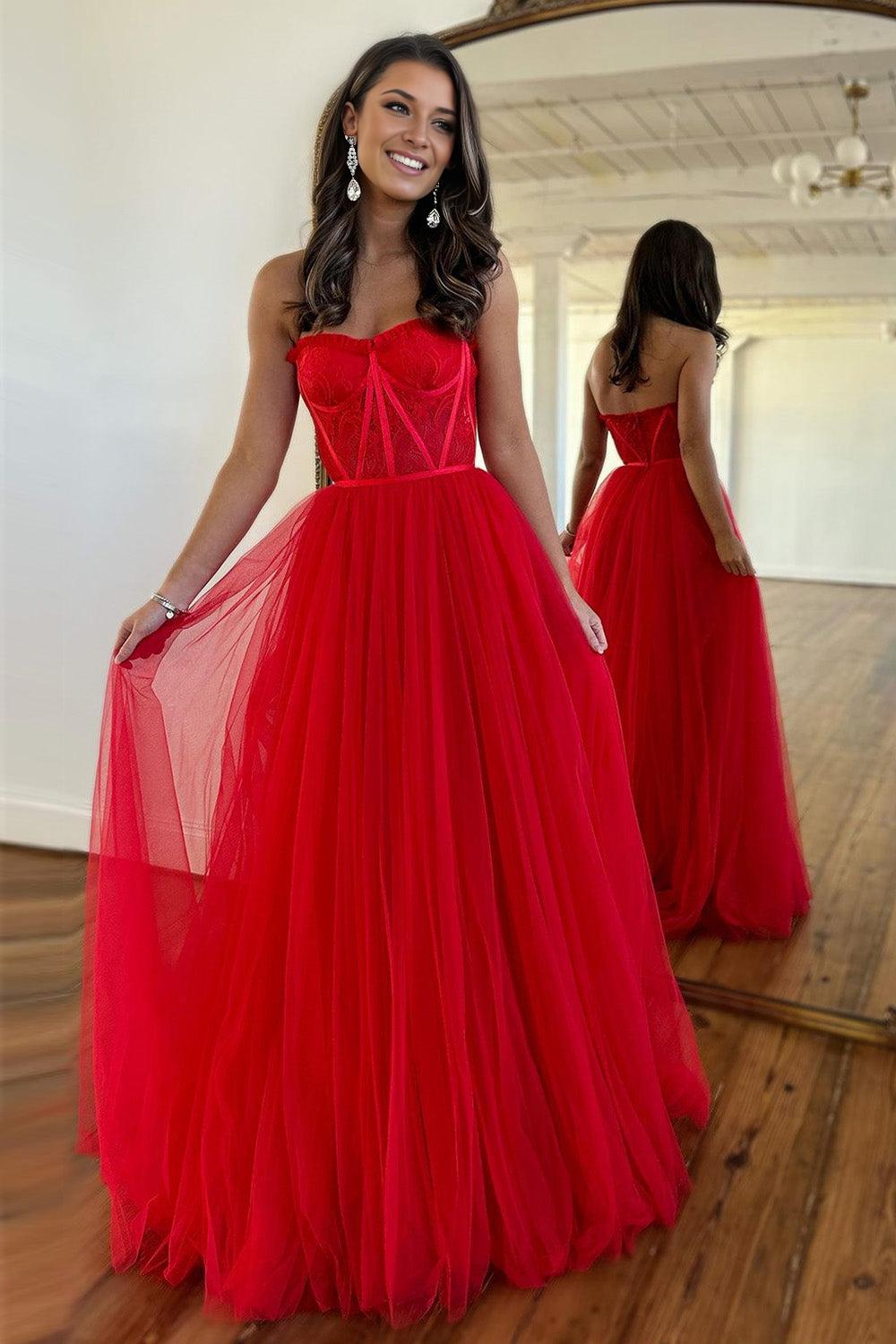 Sweetheart A-Line Floor Length Tulle Prom Party Dress