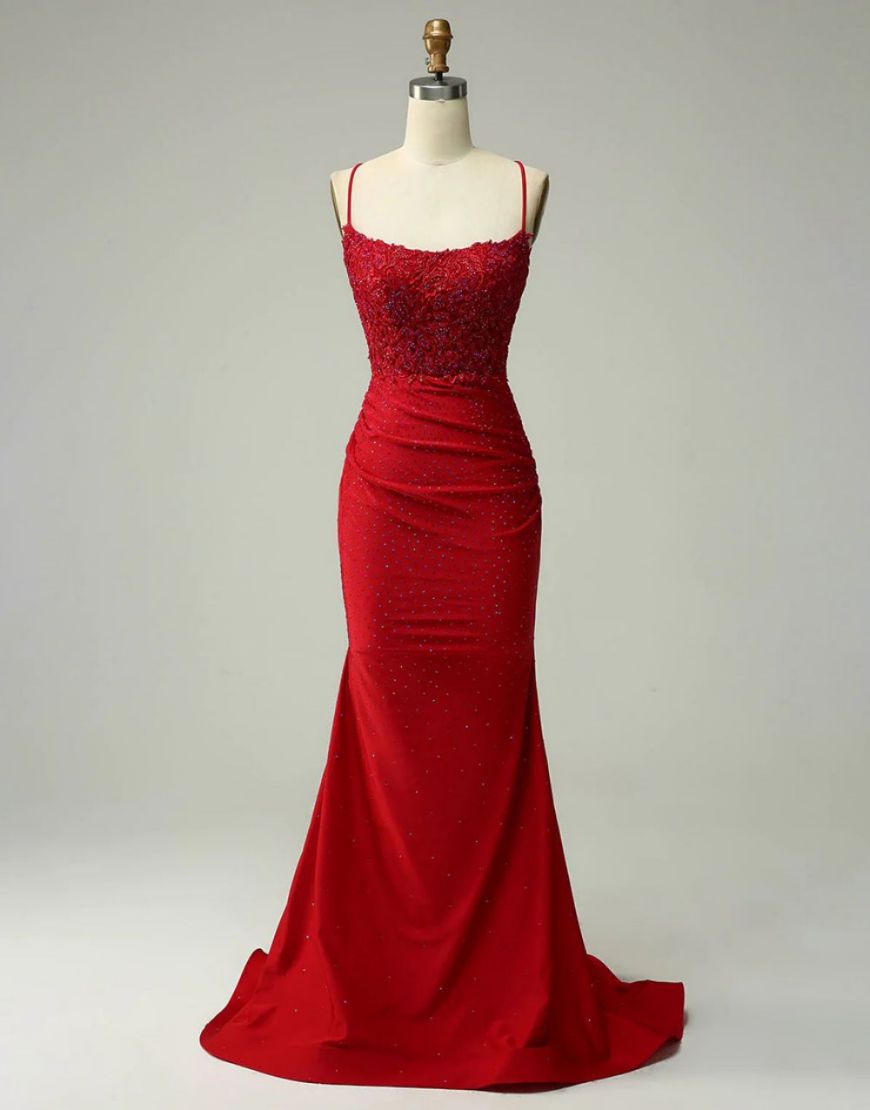 Elastic Satin Spaghetti Straps Prom Dress