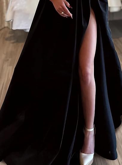 A-Line Sexy Evening Dress Formal Prom Dress Sweep/Brush Train Long Sleeve Off Shoulder Satin with
