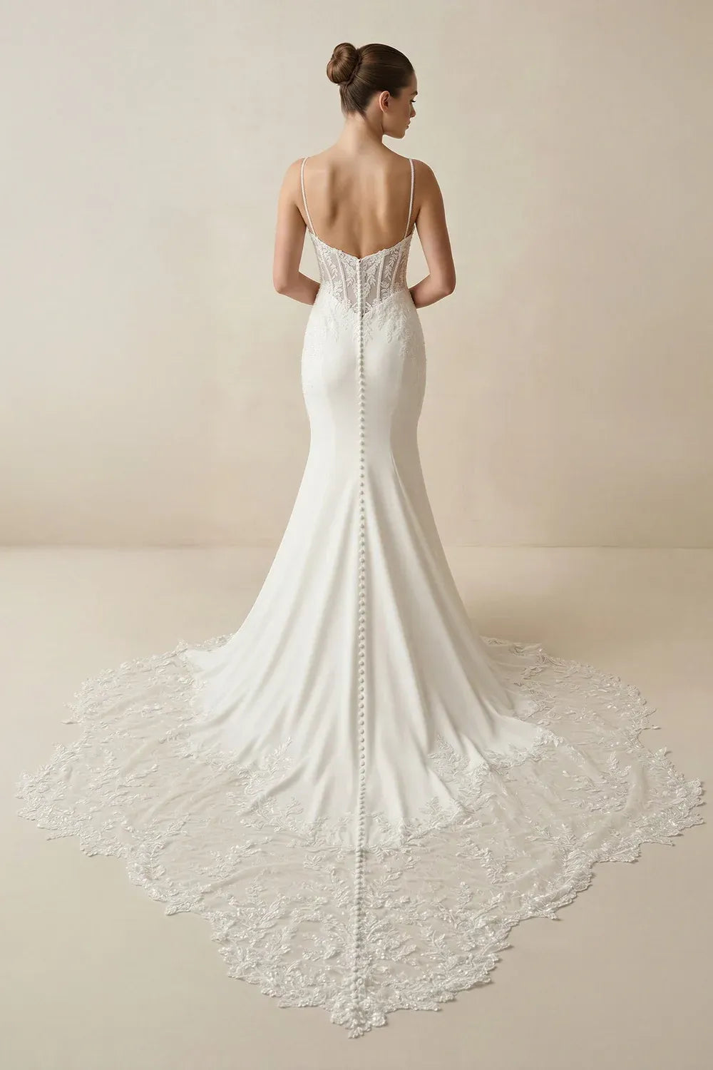 Romantic Sweetheart Neckline Corset Lace Mermaid Wedding Dress with Sheer Floral Train