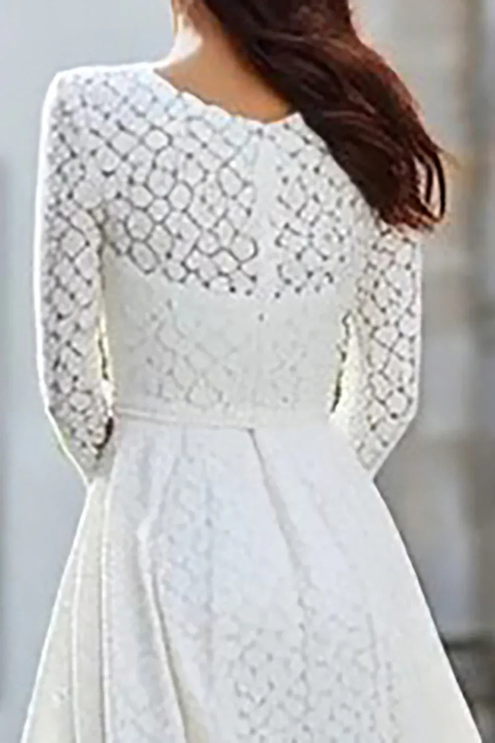 Round Neck Long Sleeve Lace Midi Wedding Dress - Vintage Bridal & Elopement Gown