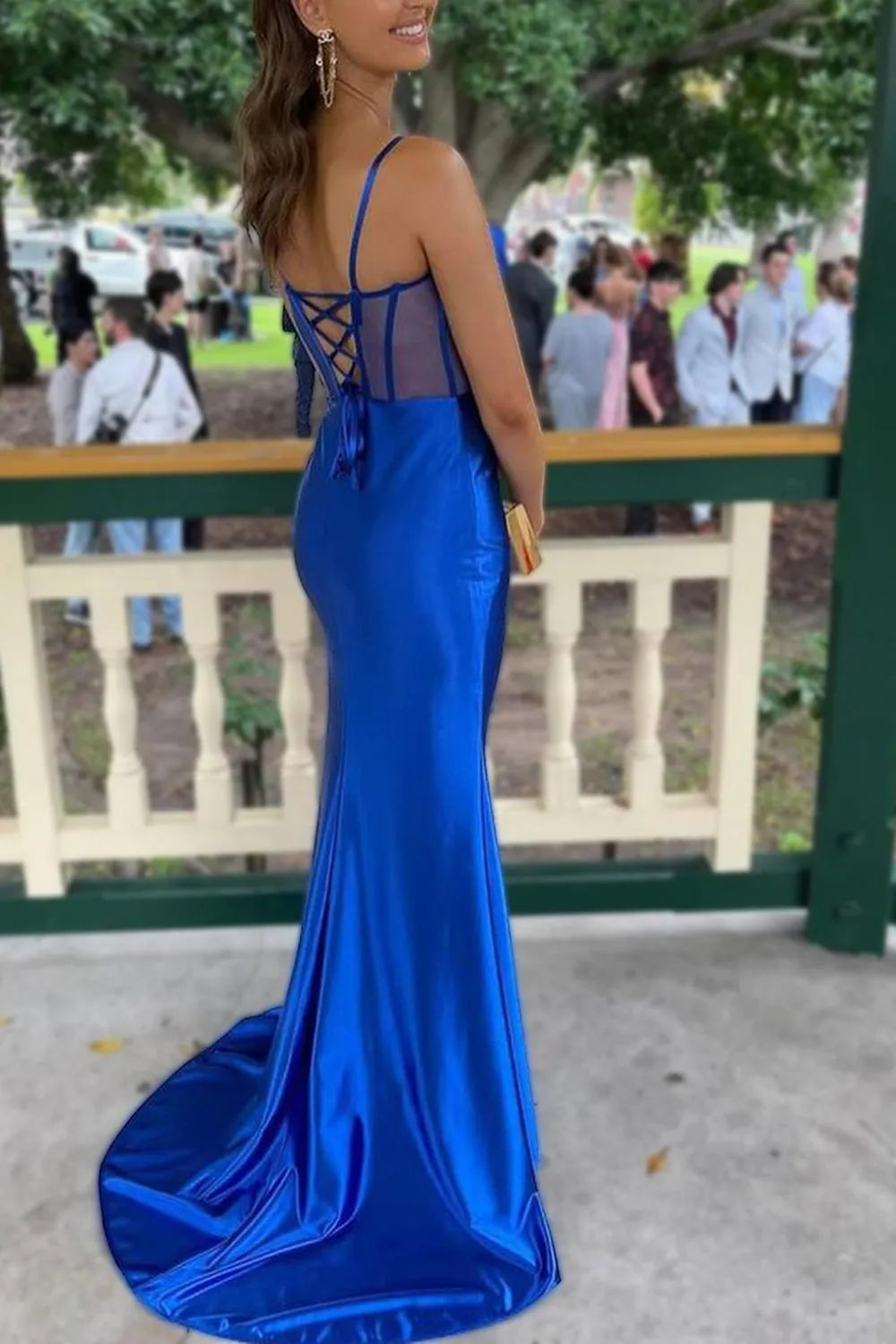 Mermaid Spaghetti Straps Long Satin Prom Dress With Split