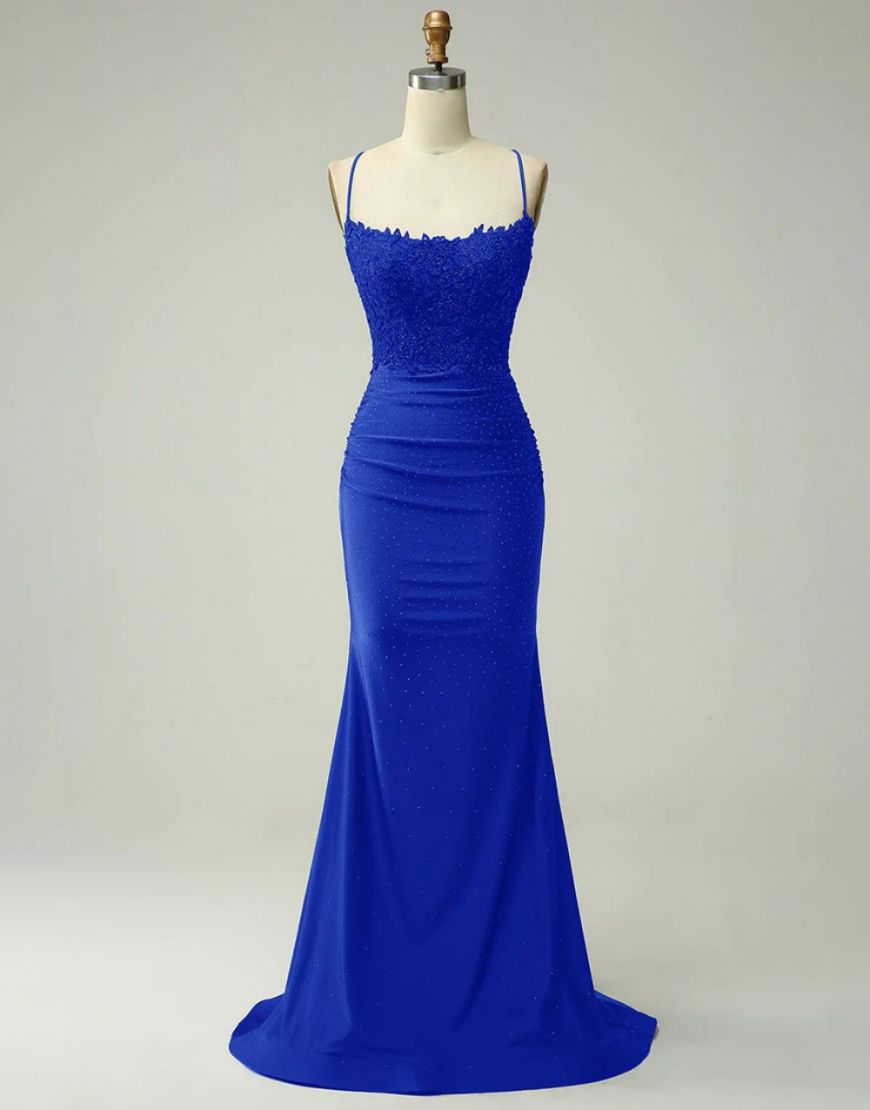 Elastic Satin Spaghetti Straps Prom Dress