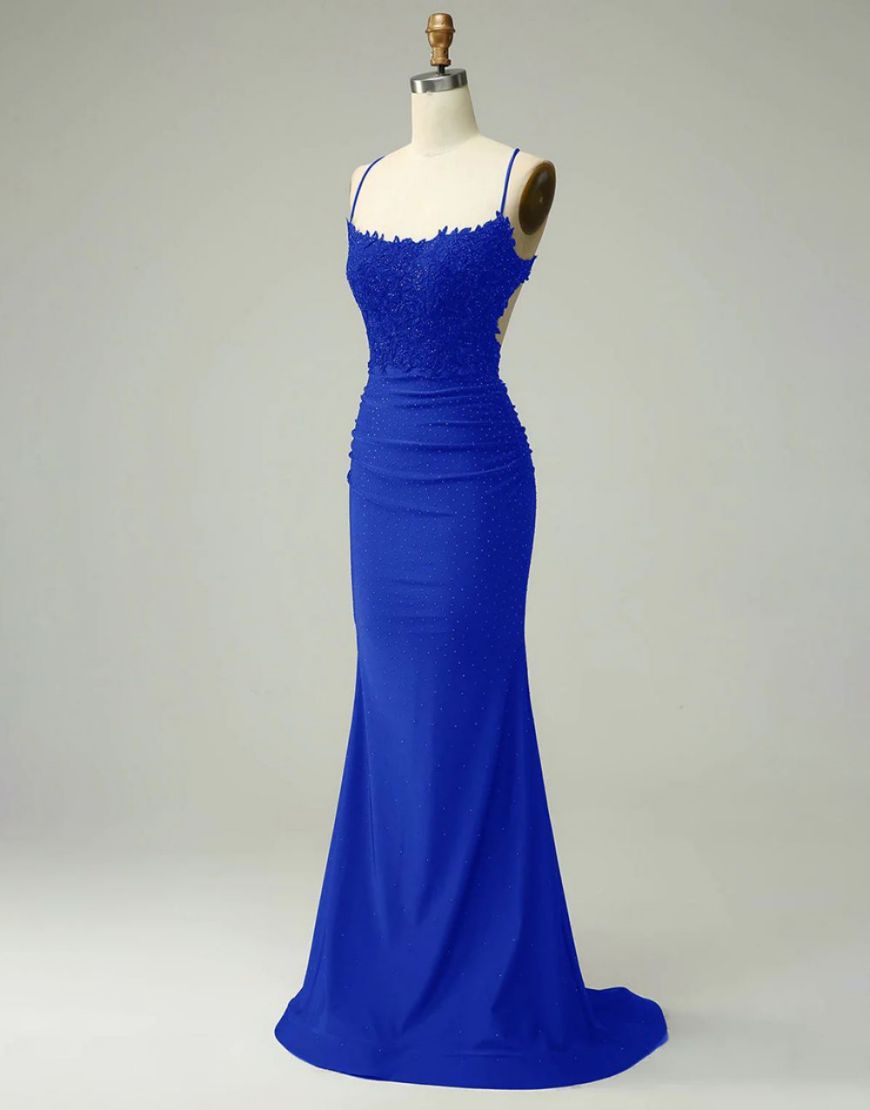 Elastic Satin Spaghetti Straps Prom Dress