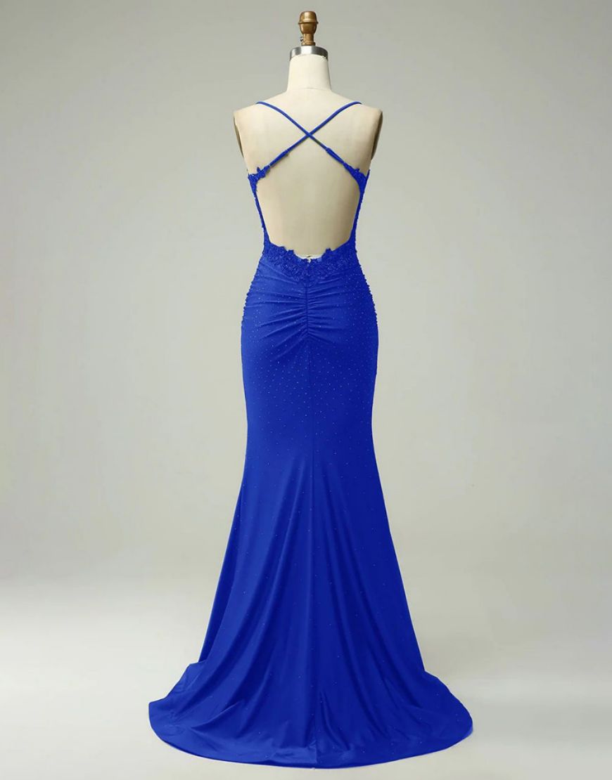 Elastic Satin Spaghetti Straps Prom Dress