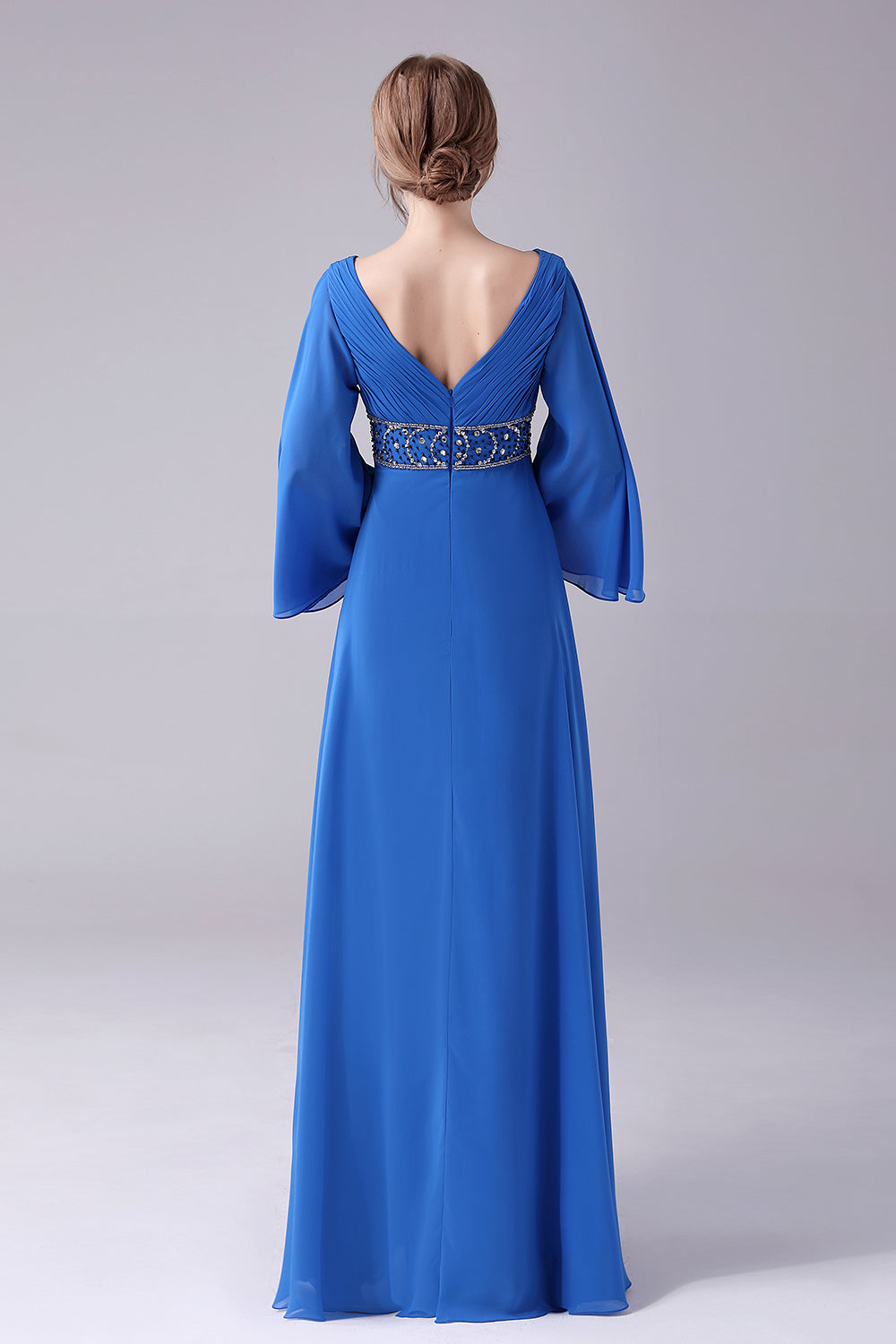 A-Line V-Neck Pleated Long Mother Of the Bride Dress With Beading
