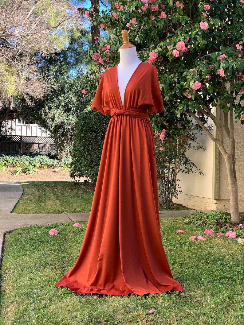 Rust Bridesmaid Dress infinity Dress Wrap dress Convertible Dress Wedding