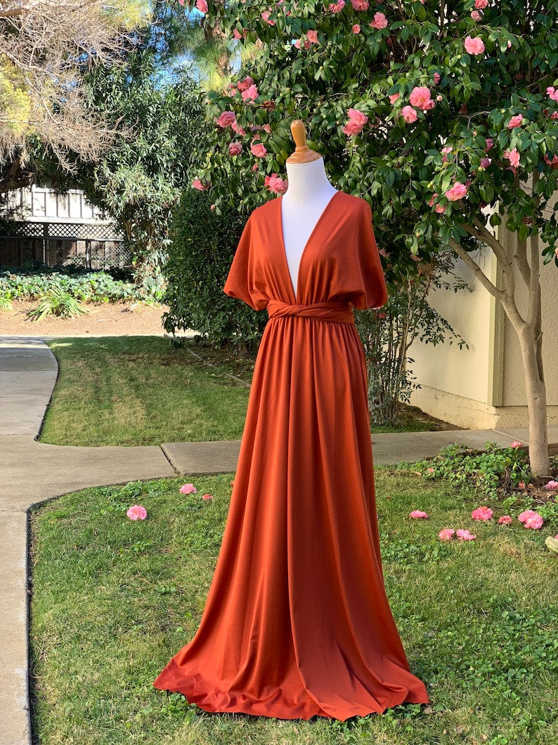 Rust Bridesmaid Dress infinity Dress Wrap dress Convertible Dress Wedding
