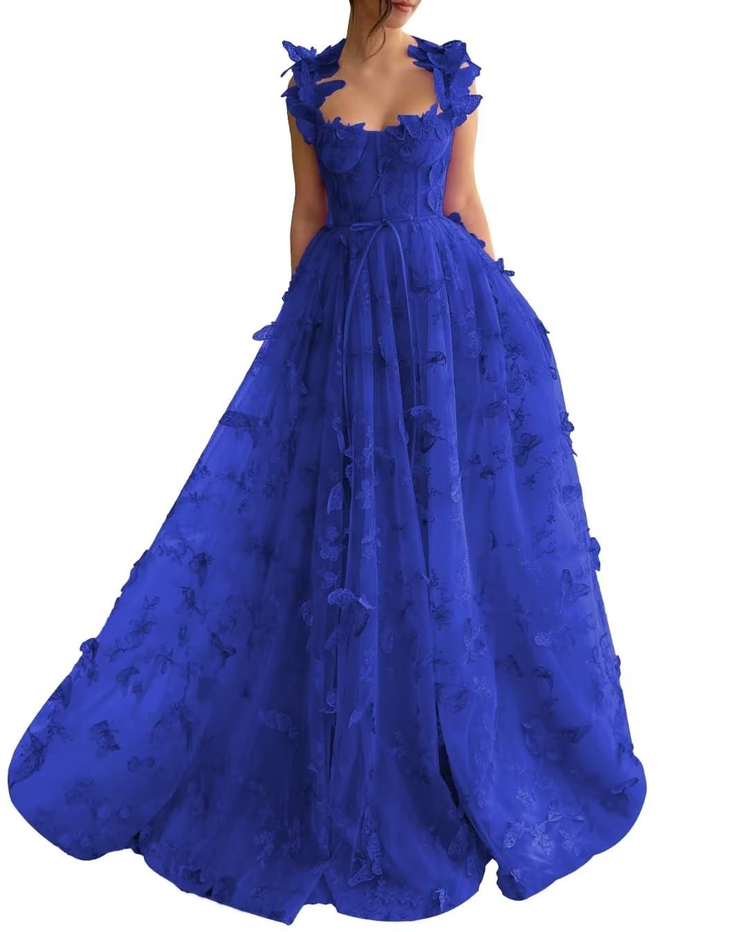 Butterflies Dress Long Tulle Prom Dress Ball Gown Evening Party Wedding Guest Formal Dress Slit