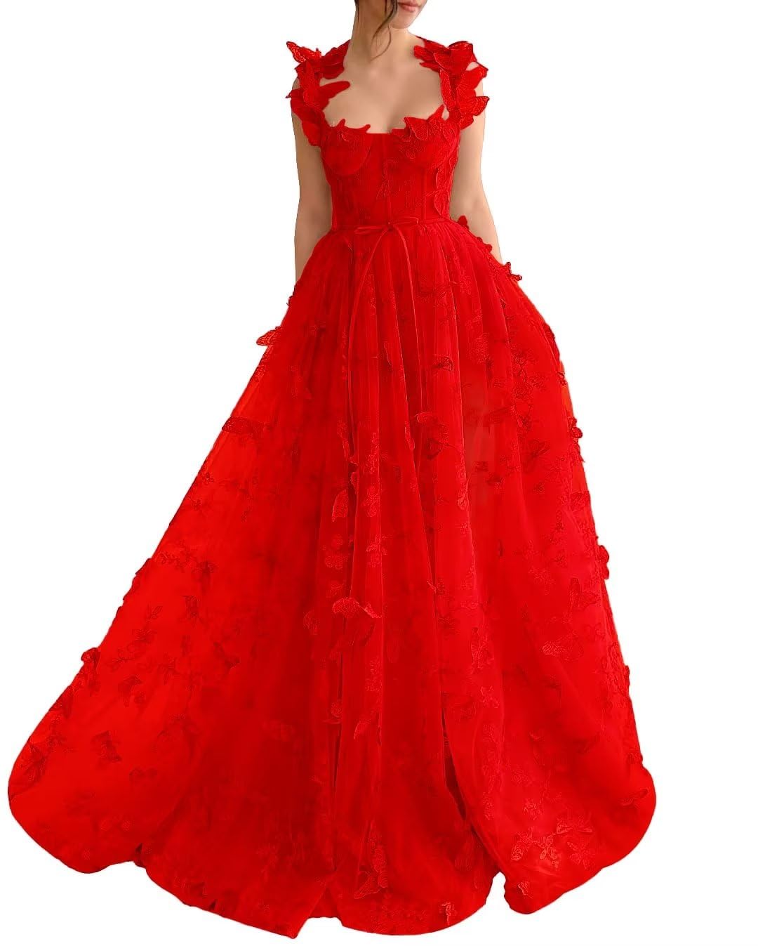 Butterflies Dress Long Tulle Prom Dress Ball Gown Evening Party Wedding Guest Formal Dress Slit