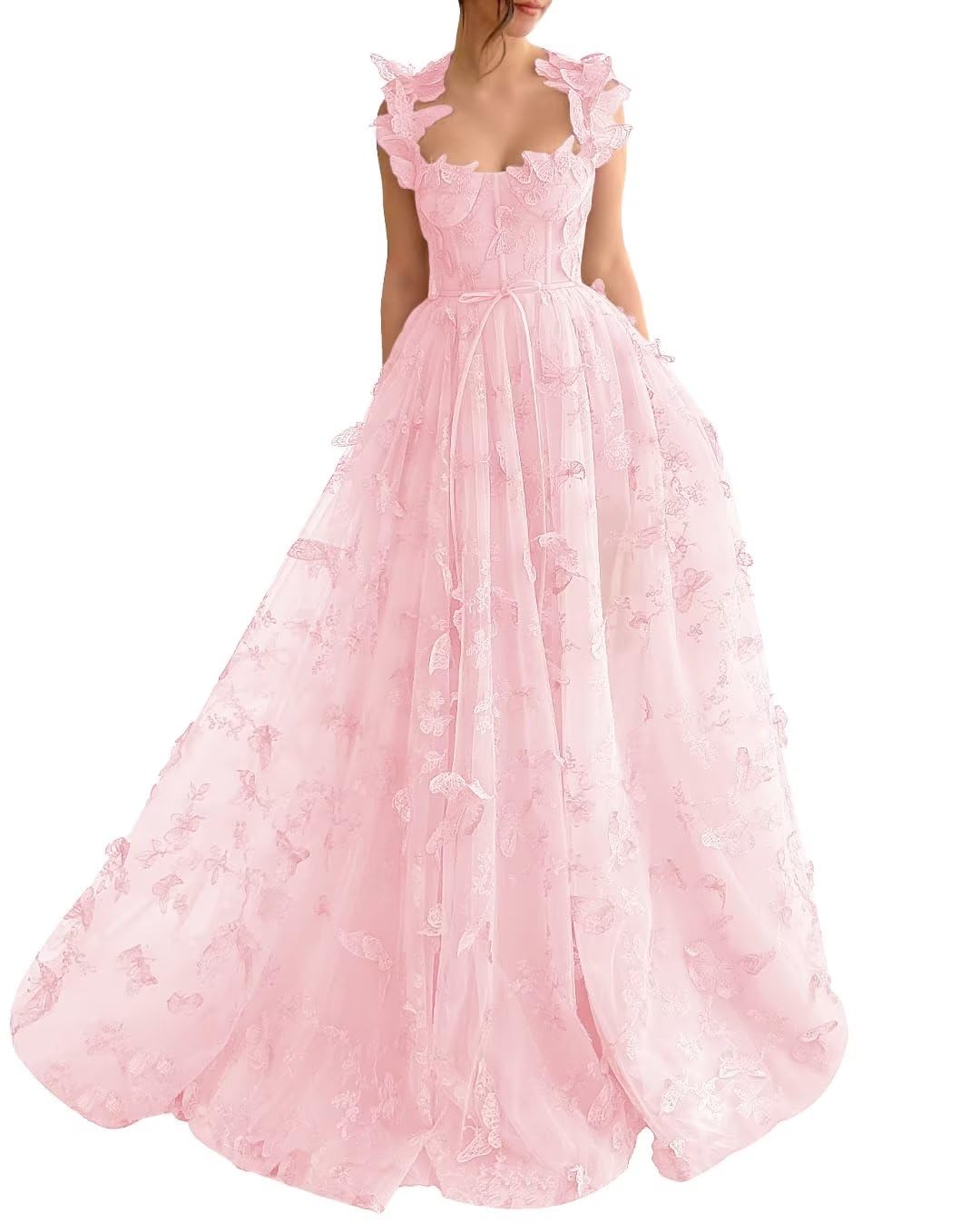 Butterflies Dress Long Tulle Prom Dress Ball Gown Evening Party Wedding Guest Formal Dress Slit