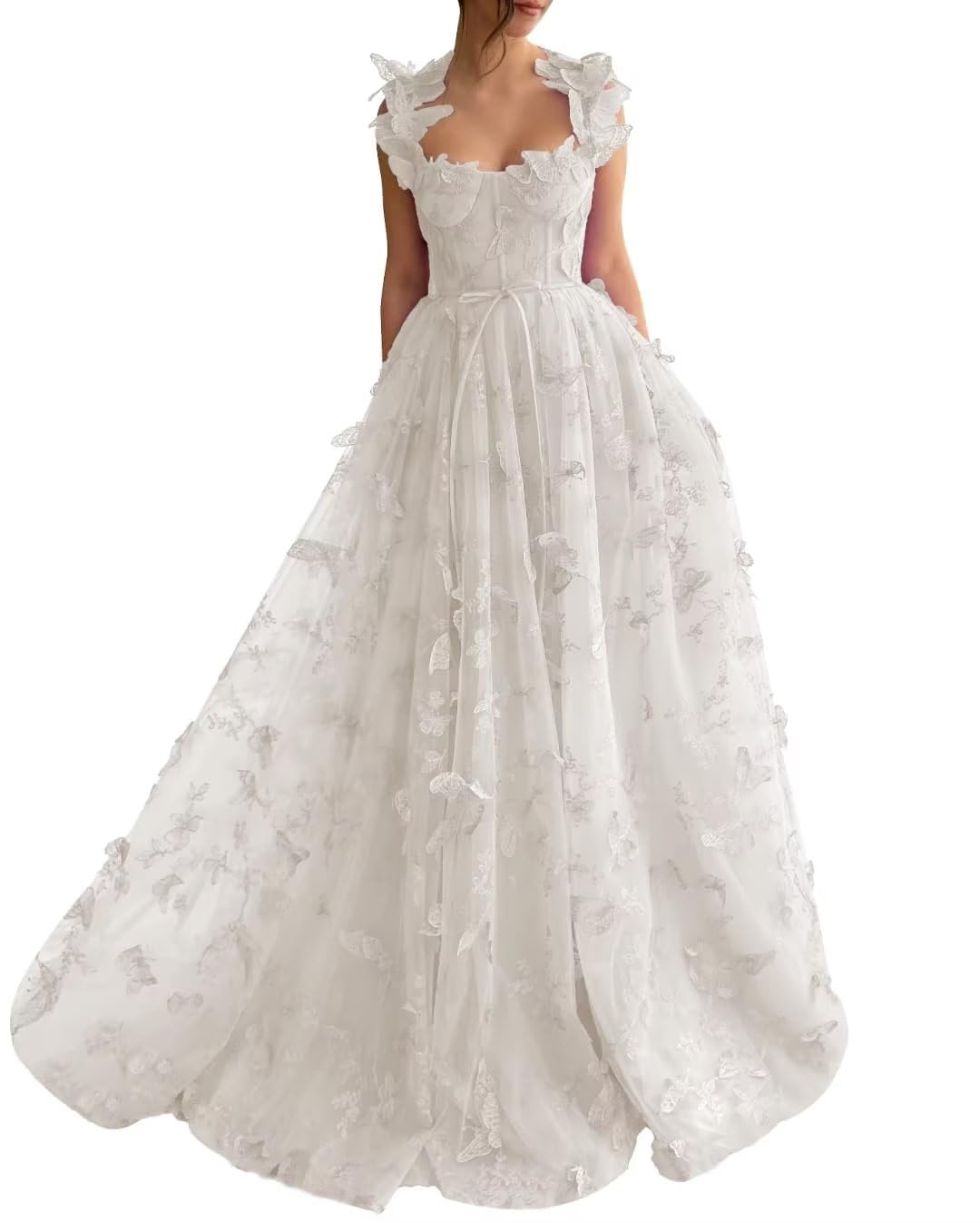 Butterflies Dress Long Tulle Prom Dress Ball Gown Evening Party Wedding Guest Formal Dress Slit