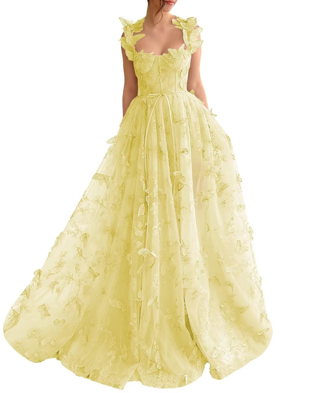 Butterflies Dress Long Tulle Prom Dress Ball Gown Evening Party Wedding Guest Formal Dress Slit