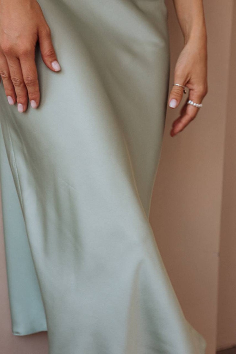 Simple Sage Green Spaghetti Strap Lace Up Back Bridesmaid Dress