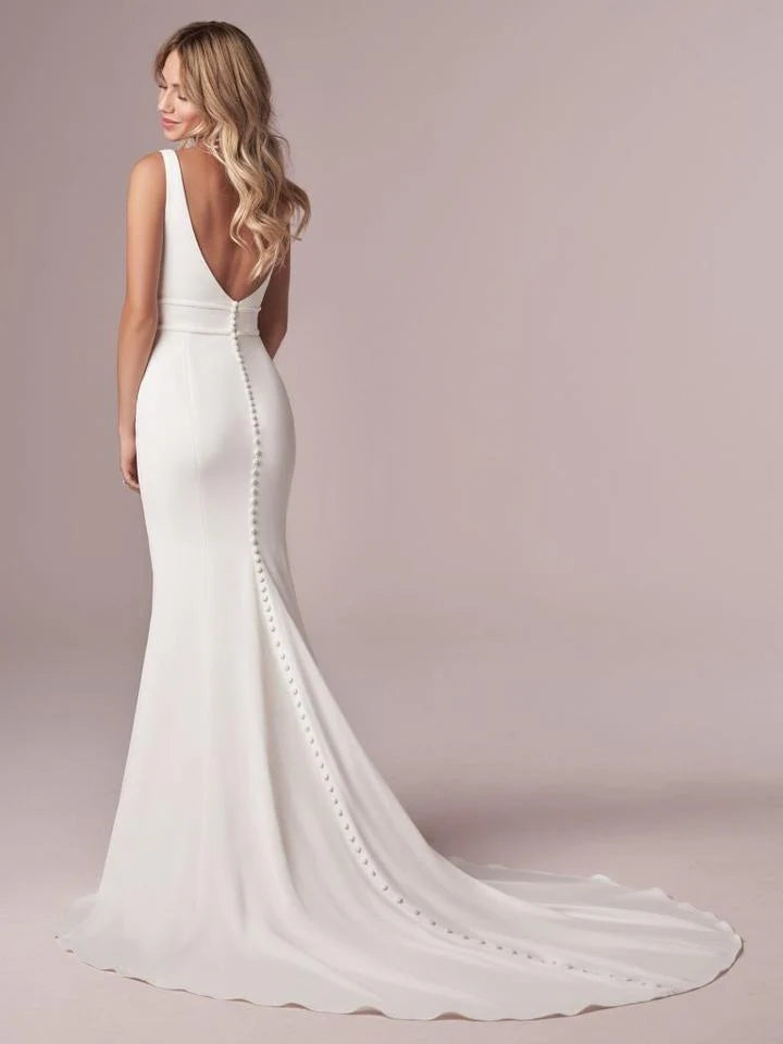 Satin Elegant V Neck Mermaid Beach Wedding Dresses
