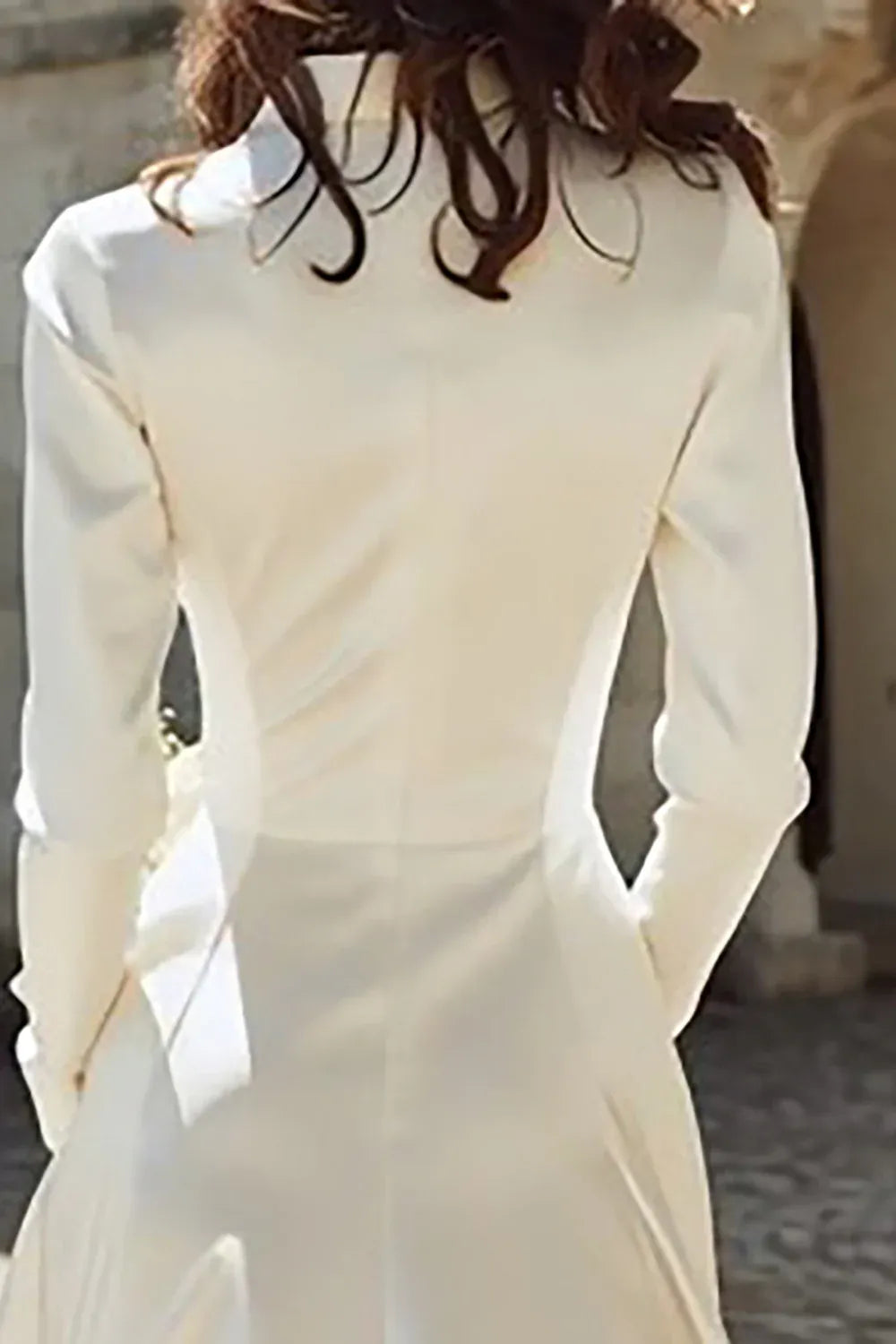 Satin Blazer-Style Midi Wedding Dress with Hidden Pockets