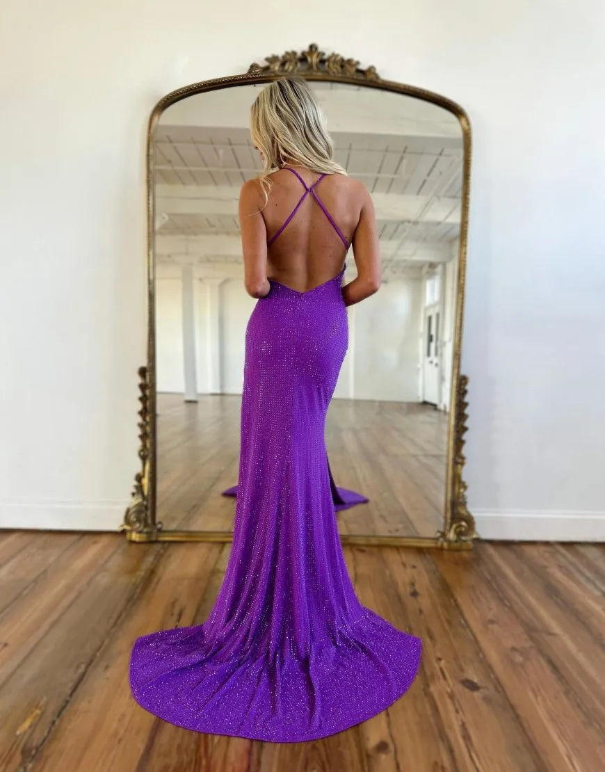 Mermaid Deep V-Neck Sequins Prom Dress With Split