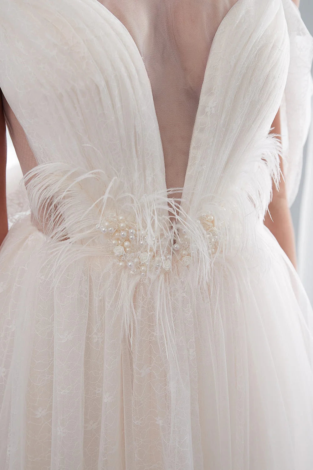 Dingji WeddingjiDress Sheer Beach Scoop A Line Beading Tulle Wedding Dresses