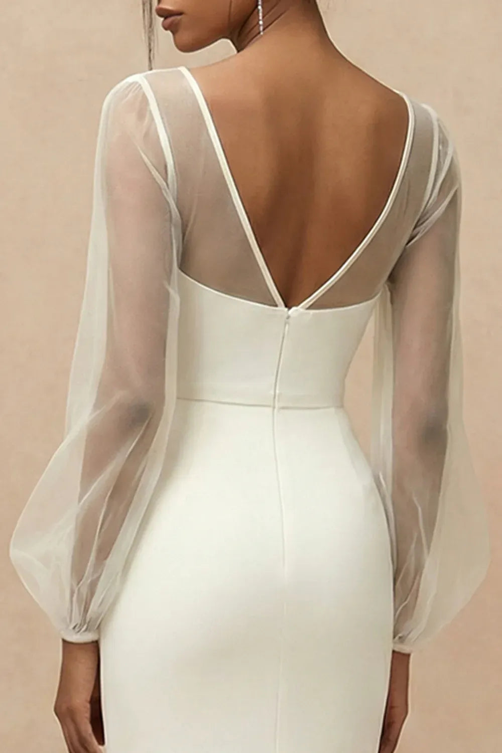 Sheer Tulle Long Sleeve Mermaid Wedding Dress