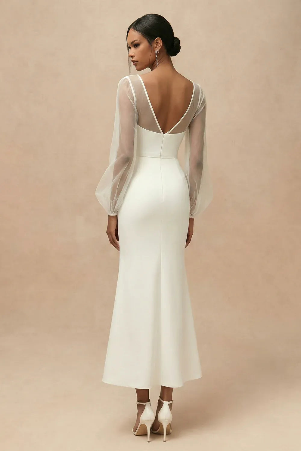 Sheer Tulle Long Sleeve Mermaid Wedding Dress