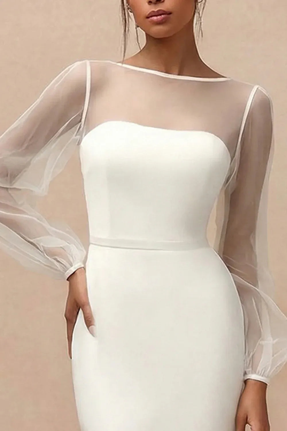 Sheer Tulle Long Sleeve Mermaid Wedding Dress