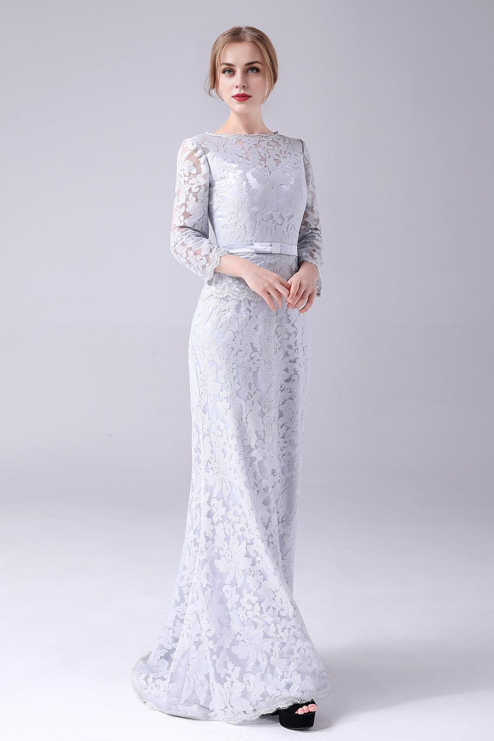 Lace Sheath Long Sleeves Floor Length Mother of the Bride Dress