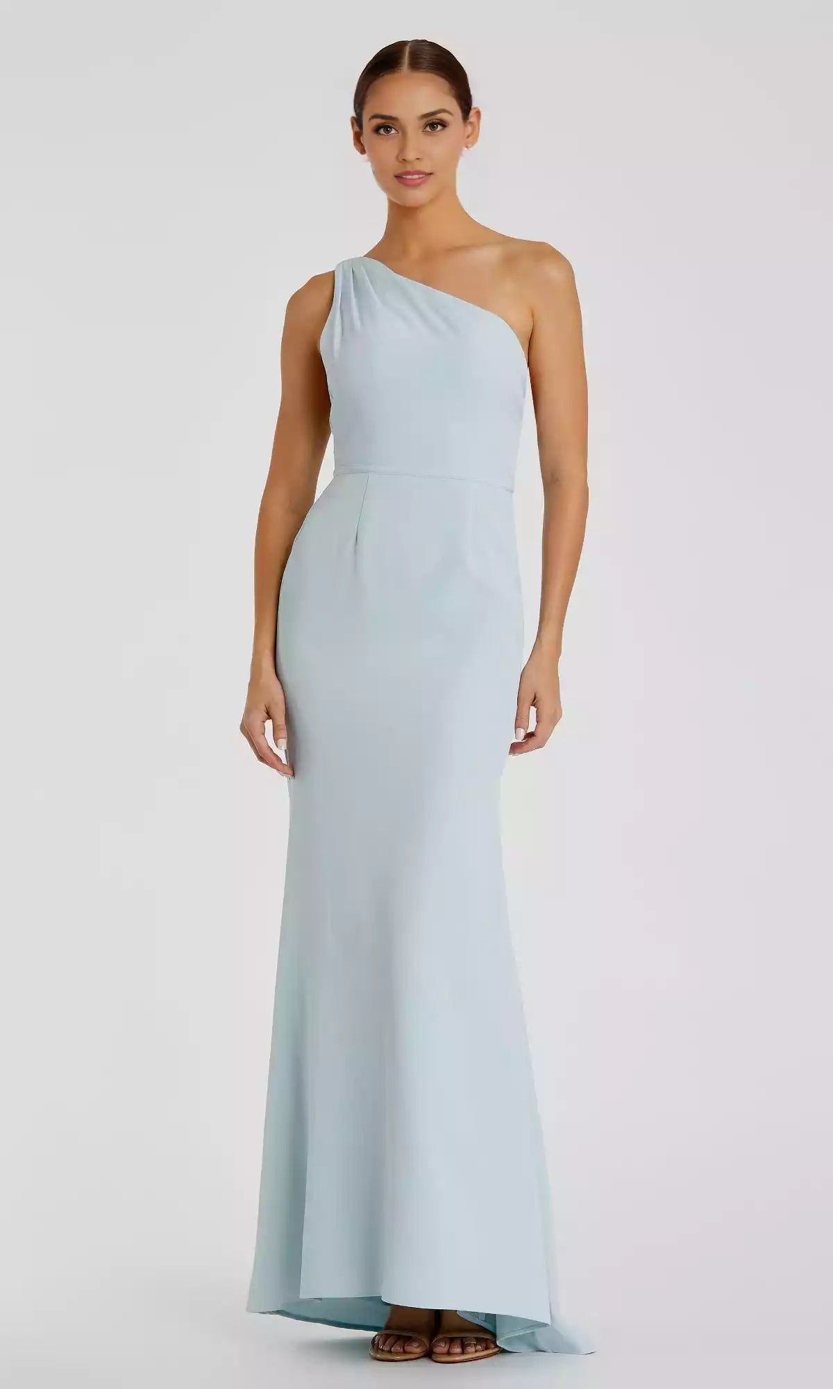 Simple and sweet one shoulder long asymmetrical neckline slim fit cut, backless and dragging, Prom Dresses