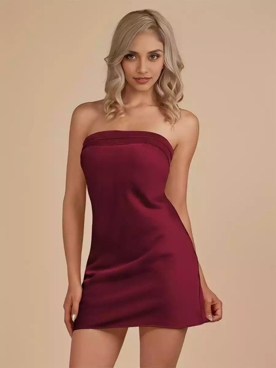 Simple off shoulder collar and slim fit satin sleeveless tight fitting Homecoming Dresses