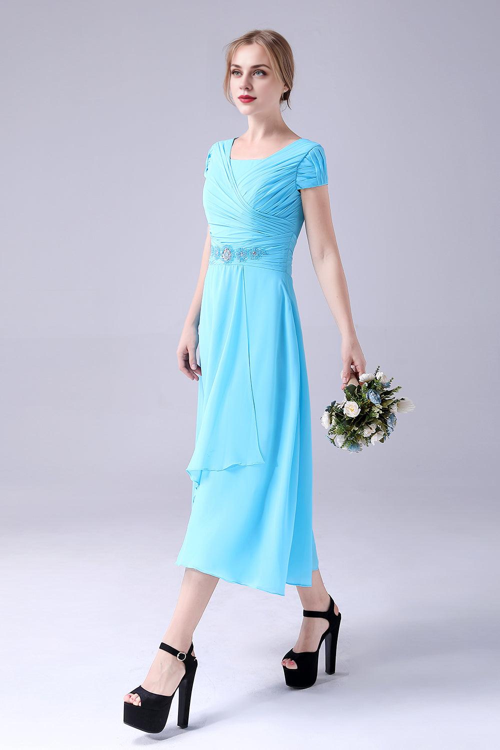 A-Line Square Neck Pleated Mother Of the Bride Dress