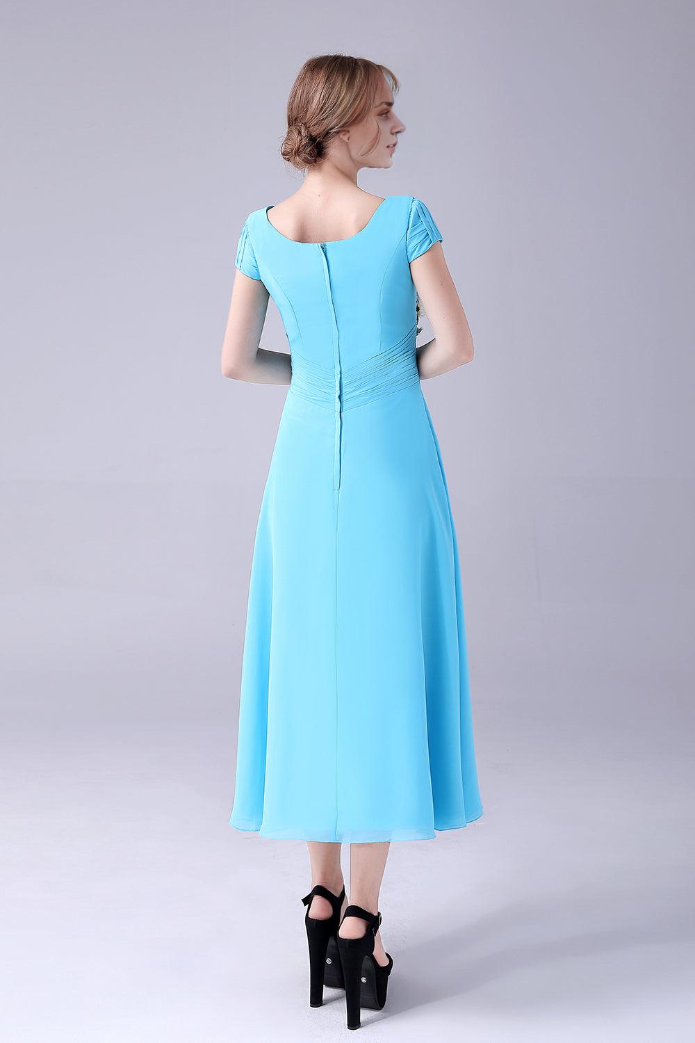 A-Line Square Neck Pleated Mother Of the Bride Dress