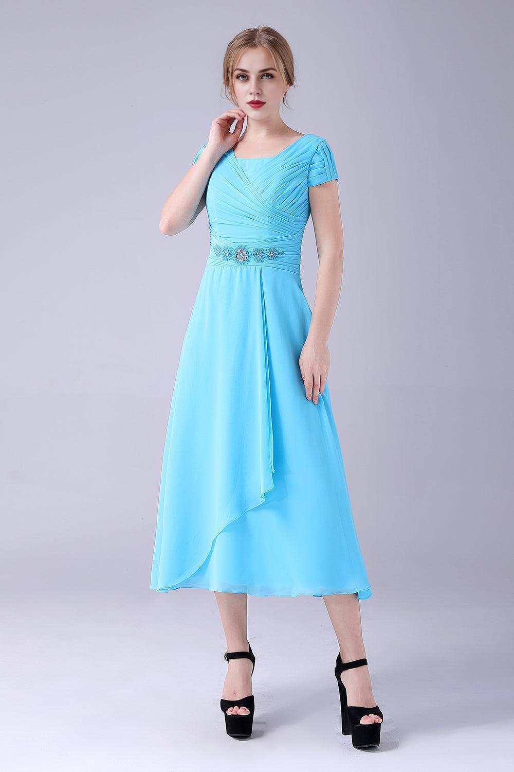 A-Line Square Neck Pleated Mother Of the Bride Dress
